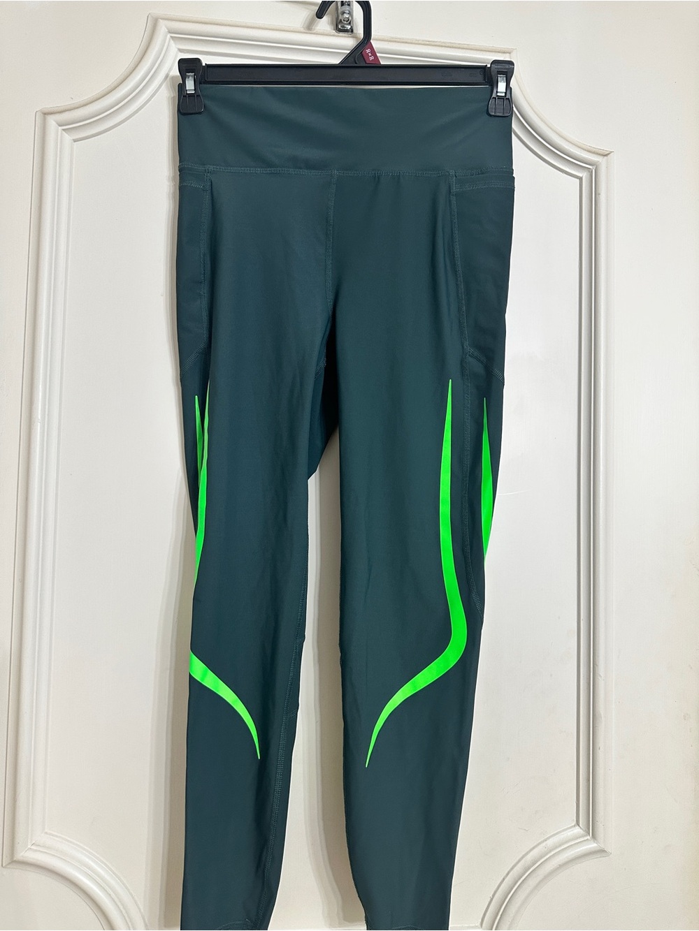 Sweaty Betty Dark Teal Swim One-Piece with Neon Green Accents